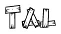 The clipart image shows the name Tal stylized to look like it is constructed out of separate wooden planks or boards, with each letter having wood grain and plank-like details.