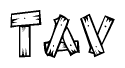 The image contains the name Tav written in a decorative, stylized font with a hand-drawn appearance. The lines are made up of what appears to be planks of wood, which are nailed together