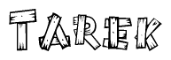 The clipart image shows the name Tarek stylized to look like it is constructed out of separate wooden planks or boards, with each letter having wood grain and plank-like details.