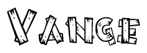 The image contains the name Vange written in a decorative, stylized font with a hand-drawn appearance. The lines are made up of what appears to be planks of wood, which are nailed together