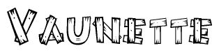 The image contains the name Vaunette written in a decorative, stylized font with a hand-drawn appearance. The lines are made up of what appears to be planks of wood, which are nailed together
