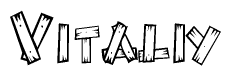 The clipart image shows the name Vitaliy stylized to look like it is constructed out of separate wooden planks or boards, with each letter having wood grain and plank-like details.
