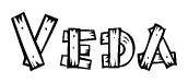 The clipart image shows the name Veda stylized to look as if it has been constructed out of wooden planks or logs. Each letter is designed to resemble pieces of wood.