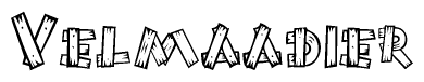 The clipart image shows the name Velmaadier stylized to look as if it has been constructed out of wooden planks or logs. Each letter is designed to resemble pieces of wood.