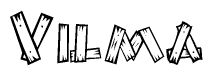 The clipart image shows the name Vilma stylized to look as if it has been constructed out of wooden planks or logs. Each letter is designed to resemble pieces of wood.