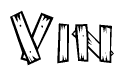 The clipart image shows the name Vin stylized to look like it is constructed out of separate wooden planks or boards, with each letter having wood grain and plank-like details.