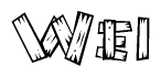 The image contains the name Wei written in a decorative, stylized font with a hand-drawn appearance. The lines are made up of what appears to be planks of wood, which are nailed together