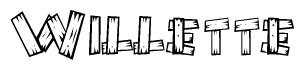 The clipart image shows the name Willette stylized to look as if it has been constructed out of wooden planks or logs. Each letter is designed to resemble pieces of wood.