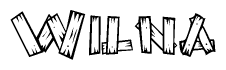 The image contains the name Wilna written in a decorative, stylized font with a hand-drawn appearance. The lines are made up of what appears to be planks of wood, which are nailed together