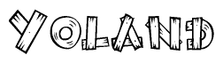 The clipart image shows the name Yoland stylized to look as if it has been constructed out of wooden planks or logs. Each letter is designed to resemble pieces of wood.