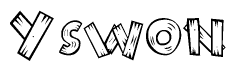 The clipart image shows the name Yswon stylized to look as if it has been constructed out of wooden planks or logs. Each letter is designed to resemble pieces of wood.