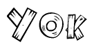 The image contains the name Yok written in a decorative, stylized font with a hand-drawn appearance. The lines are made up of what appears to be planks of wood, which are nailed together