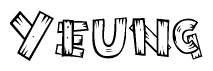The clipart image shows the name Yeung stylized to look like it is constructed out of separate wooden planks or boards, with each letter having wood grain and plank-like details.