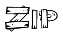 The clipart image shows the name Zip stylized to look like it is constructed out of separate wooden planks or boards, with each letter having wood grain and plank-like details.