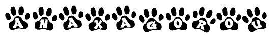 The image shows a row of animal paw prints, each containing a letter. The letters spell out the word Anaxagorou within the paw prints.