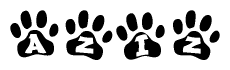 The image shows a series of animal paw prints arranged horizontally. Within each paw print, there's a letter; together they spell Aziz
