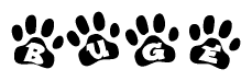 The image shows a series of animal paw prints arranged horizontally. Within each paw print, there's a letter; together they spell Buge