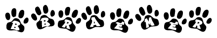 The image shows a series of animal paw prints arranged horizontally. Within each paw print, there's a letter; together they spell Bbraemer