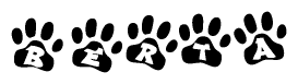The image shows a row of animal paw prints, each containing a letter. The letters spell out the word Berta within the paw prints.