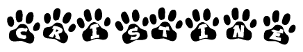 The image shows a series of animal paw prints arranged horizontally. Within each paw print, there's a letter; together they spell Cristine