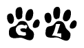 The image shows a series of animal paw prints arranged in a horizontal line. Each paw print contains a letter, and together they spell out the word Cl.