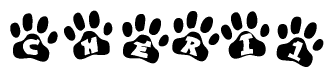 The image shows a series of animal paw prints arranged horizontally. Within each paw print, there's a letter; together they spell Cheri1