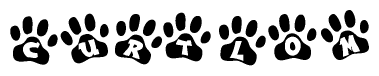 The image shows a series of animal paw prints arranged horizontally. Within each paw print, there's a letter; together they spell Curtlom