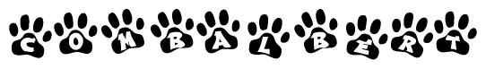 The image shows a row of animal paw prints, each containing a letter. The letters spell out the word Combalbert within the paw prints.