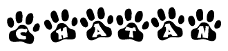 The image shows a series of animal paw prints arranged in a horizontal line. Each paw print contains a letter, and together they spell out the word Chatan.