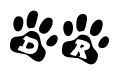 The image shows a row of animal paw prints, each containing a letter. The letters spell out the word Dr within the paw prints.