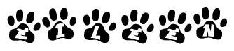 The image shows a series of animal paw prints arranged horizontally. Within each paw print, there's a letter; together they spell Eileen