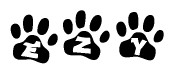 The image shows a series of animal paw prints arranged horizontally. Within each paw print, there's a letter; together they spell Ezy