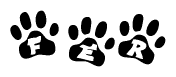 The image shows a row of animal paw prints, each containing a letter. The letters spell out the word Fer within the paw prints.