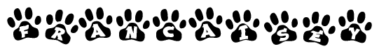 The image shows a row of animal paw prints, each containing a letter. The letters spell out the word Francaisey within the paw prints.