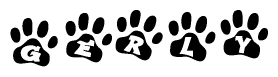 The image shows a series of animal paw prints arranged horizontally. Within each paw print, there's a letter; together they spell Gerly