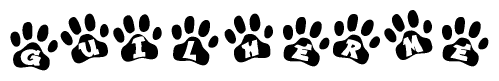 The image shows a row of animal paw prints, each containing a letter. The letters spell out the word Guilherme within the paw prints.