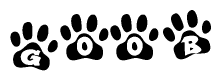 The image shows a row of animal paw prints, each containing a letter. The letters spell out the word Goob within the paw prints.