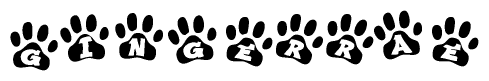 The image shows a series of animal paw prints arranged horizontally. Within each paw print, there's a letter; together they spell Gingerrae