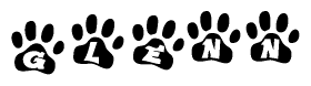 The image shows a series of animal paw prints arranged horizontally. Within each paw print, there's a letter; together they spell Glenn