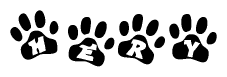 The image shows a row of animal paw prints, each containing a letter. The letters spell out the word Hery within the paw prints.