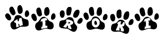The image shows a row of animal paw prints, each containing a letter. The letters spell out the word Hiroki within the paw prints.
