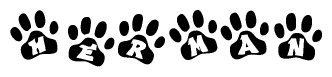 The image shows a row of animal paw prints, each containing a letter. The letters spell out the word Herman within the paw prints.