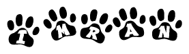 The image shows a row of animal paw prints, each containing a letter. The letters spell out the word Imran within the paw prints.