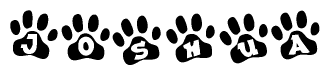 The image shows a row of animal paw prints, each containing a letter. The letters spell out the word Joshua within the paw prints.