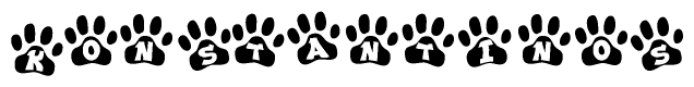 The image shows a series of animal paw prints arranged in a horizontal line. Each paw print contains a letter, and together they spell out the word Konstantinos.