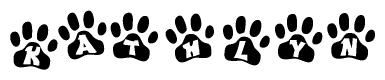 The image shows a series of animal paw prints arranged horizontally. Within each paw print, there's a letter; together they spell Kathlyn