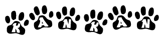 The image shows a series of animal paw prints arranged horizontally. Within each paw print, there's a letter; together they spell Kankan