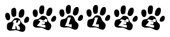 The image shows a series of animal paw prints arranged horizontally. Within each paw print, there's a letter; together they spell Kellee