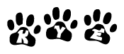The image shows a series of animal paw prints arranged horizontally. Within each paw print, there's a letter; together they spell Kye