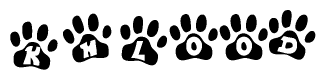 The image shows a row of animal paw prints, each containing a letter. The letters spell out the word Khlood within the paw prints.